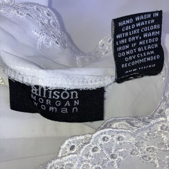 ALLISON MORGAN 1X Solid White 100% Cotton Eyelet Lace Trim Long Sleeve Blouse - Picture 5 of 5